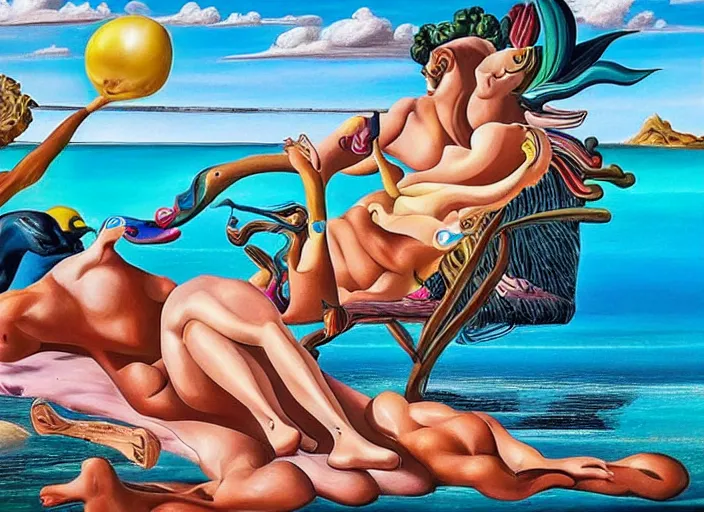 Image similar to 🏖🌊🏄♂🌈, lowbrow, 3 - d highly detailed, in the style of, salvador dali,