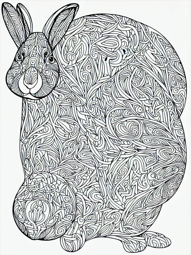 Image similar to beautiful rabbit, ornamental, fractal, line art, vector, outline, simplified, colouring page