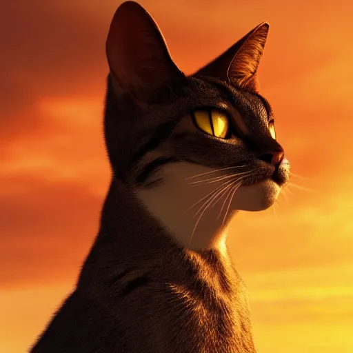 Image similar to egyptian cat, golden hour, fantasy, sharp focus, digital art, hyper realistic, 4 k, unreal engine, highly detailed, hd, dramatic lighting by brom, trending on artstation