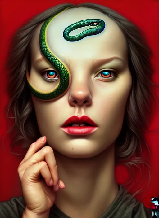 Prompt: snake portrait, pixar style, by tristan eaton stanley artgerm and tom bagshaw.