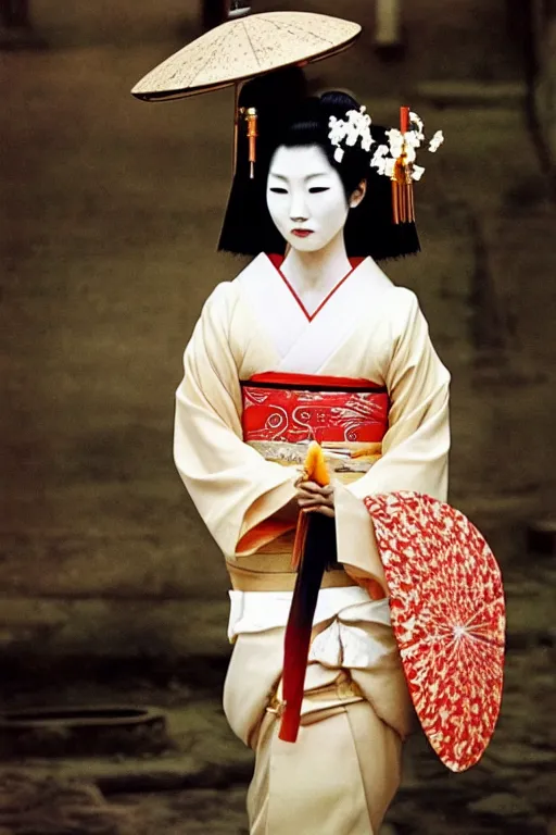 Image similar to photograph of a japanese geisha, photograph by steve mccurry