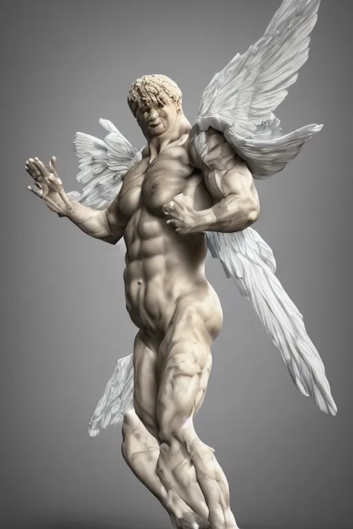 Image similar to photo of fullbody rococo delicate sculpture of a hulking herculean muscular onyx albino marble brock lesnar as an humanoid deity, clothed in silk, wings, sunrays, cinematic lighting, photorealistic, octane render, 8 k, depth of field, 3 d