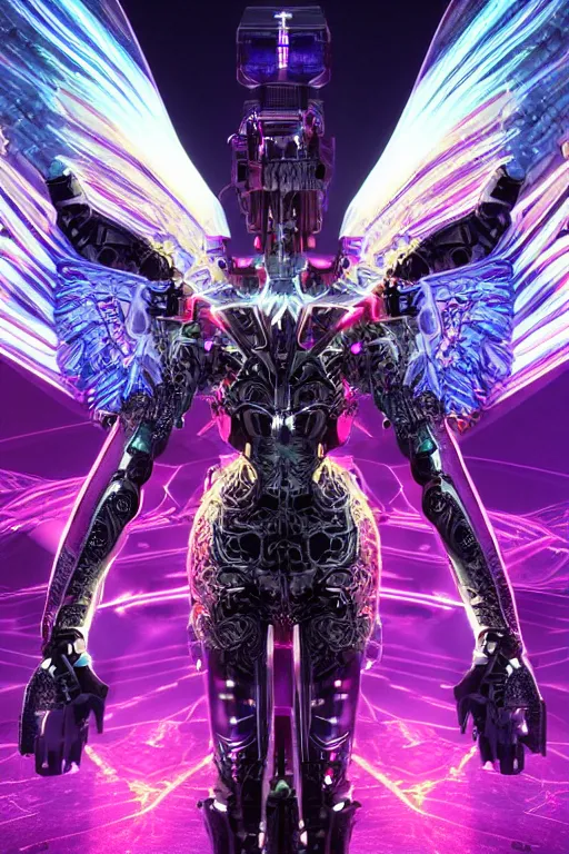 Prompt: full body cyber punk angel, 6 wings, armor, energy, intricate neon colors cinematic lighting, realistic photorealistic, extreme detail, octane render, art station trending, unreal engine 8k, 4k, ultra detail, ultra realistic hyper realistic, highly detailed, lights and smoke smog effects, intricate neon colors with bright and dark colors, ornate details, hyperrealism, intricate chrome colors.
