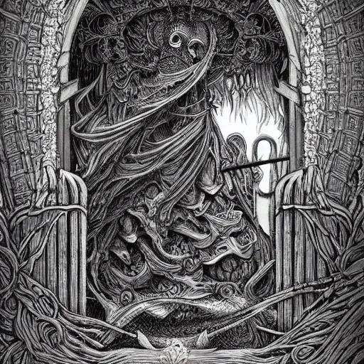 Prompt: An intricate and detailed illustration of the grim reaper, guarding the gate to the underworld , by Yuumei, Trending on art station, intricate detail, highly detailed, atmospheric, hades, -n 9 -g -s 150