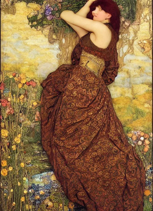 Prompt: masterpiece of intricately detailed preraphaelite photography portrait hybrid of rhianna and judy garland aged 3 0, sat down in train aile, inside a beautiful underwater train to atlantis, betty page fringe, medieval dress yellow ochre, by william morris ford madox brown william powell frith frederic leighton john william waterhouse hildebrandt