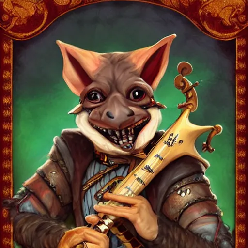 Image similar to a portrait of a kobold bard, pathfinder kobold, fantasy character art