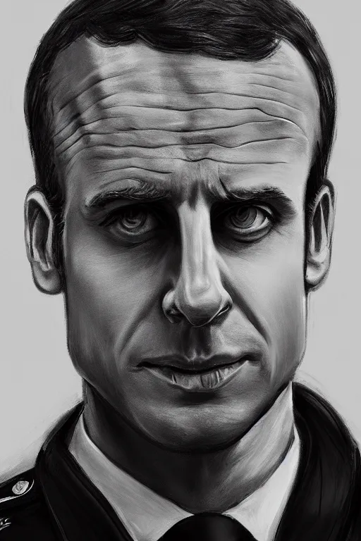 Image similar to policeman emmanuel macron, highly detailed, digital art, sharp focus, trending on art station