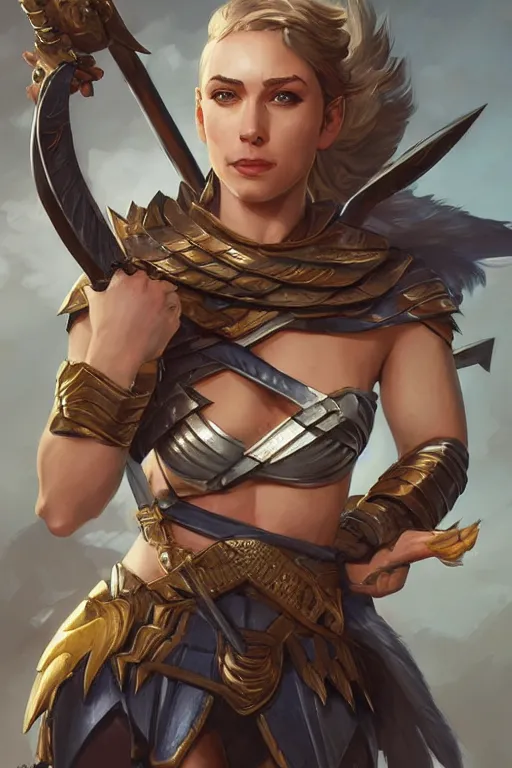 Image similar to amazon valkyrie athena, d & d, fantasy, portrait, highly detailed, headshot, digital painting, trending on artstation, concept art, sharp focus, illustration, art by artgerm and greg rutkowski and magali villeneuve