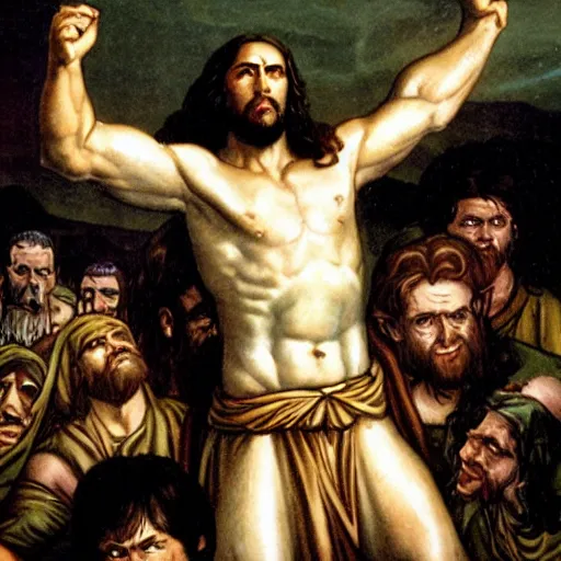 Image similar to jesus christ as a hulking, slavering troll