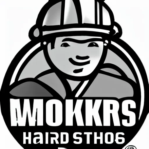 Prompt: a worker wearing hard hat and holding tools logo