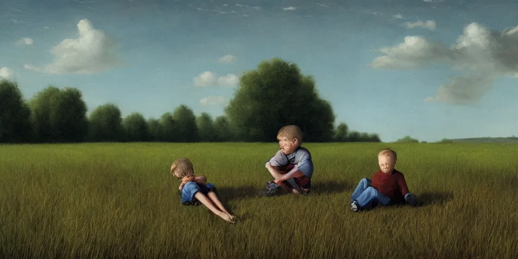 Image similar to The boy, His shadow, and their loneliness, convalesce in a field over their shared heartbreak, Scott Listfield