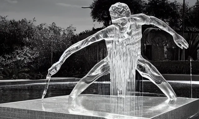 Image similar to full shot of a water sculpture of a man, photorealistic, cinematic lighting, 8 k, extremely detailed photograph by helmut newton