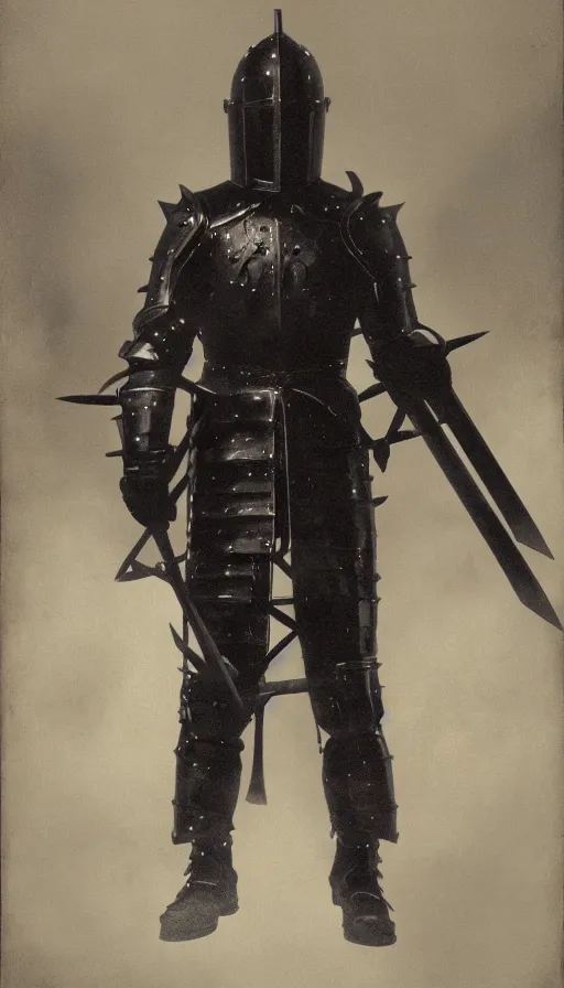 Prompt: portrait of gothic knight wearing black helmet, dark misty background, holding a gigantic straight sword, detailed, realistic photography