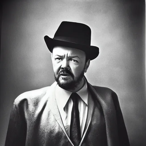 Prompt: ricky gervais as a 1 7 0 0's gangster by gustave baumann, lomography lady grey