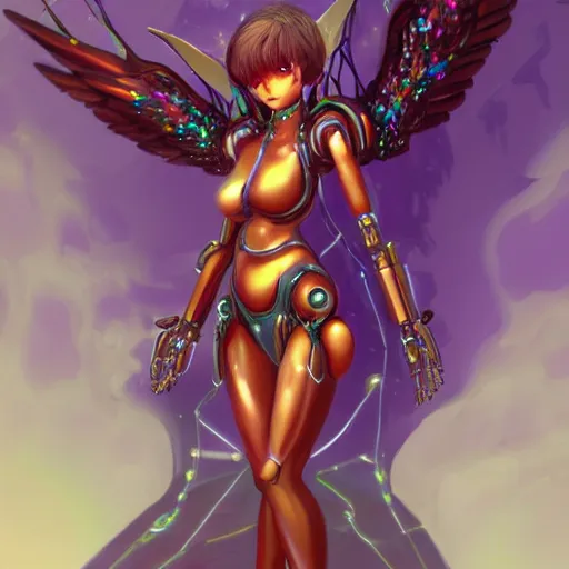 Prompt: concept art | robotic cybernetic god - system feminine angel in heavy syrup marauding through a peaceful path, artstation / pixiv!!!