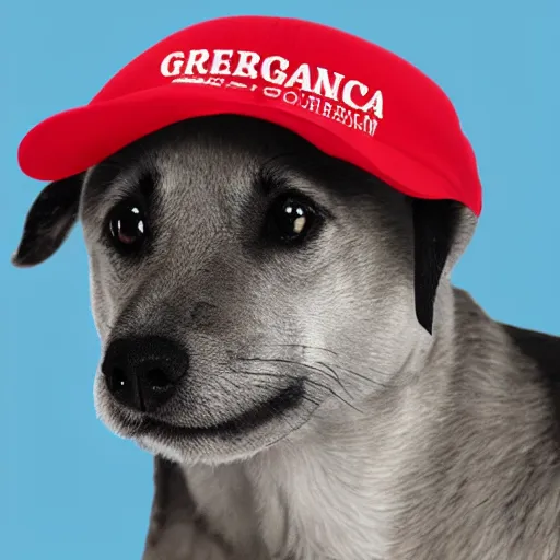 Image similar to doge wearing a make america great again cap, realistic, 8 k,