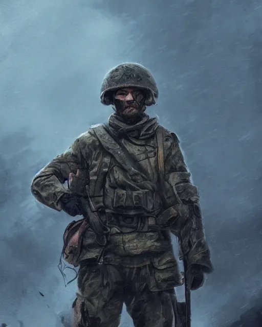 Prompt: badass brave Ukranian soldier, Ukranian flag, dramatic lighting, cinematic, establishing shot, extremely high detail, photorealistic, cinematic lighting, artstation