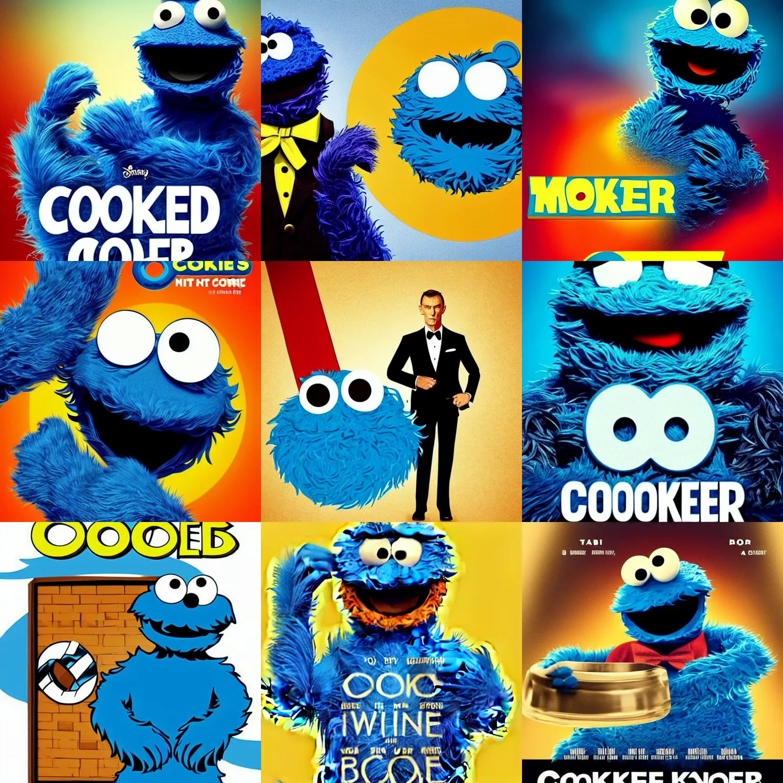 Prompt: cookie monster as james bond, movie poster, no text