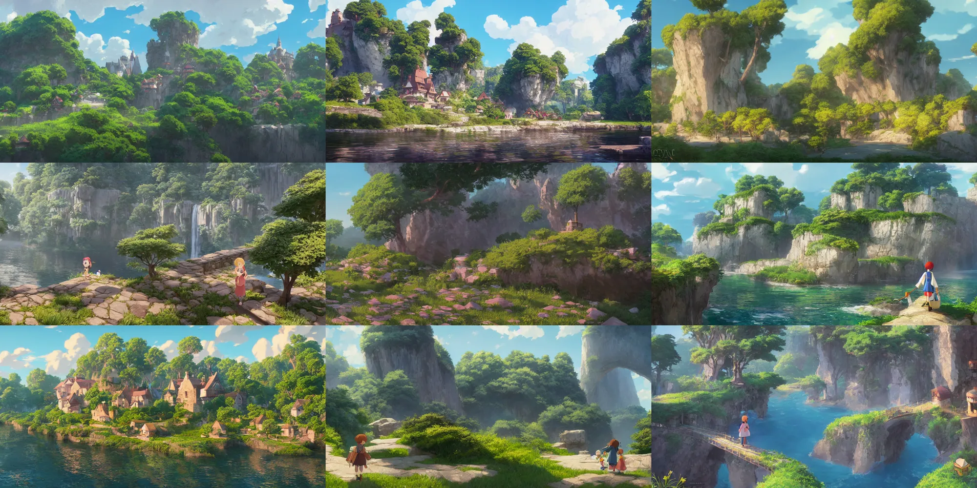 Prompt: a wholesome animation key shot of beynac, dordogne, studio ghibli, pixar and disney animation, sharp, rendered in unreal engine 5, anime key art by greg rutkowski, bloom, dramatic lighting