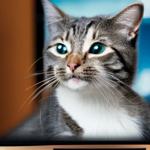 Prompt: photo of a cat sitting on a TV