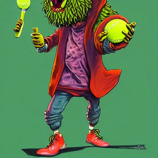 Image similar to a Marshall Snoop Dogg tennis ball monster, tennis ball, chalk, digital art, fantasy, magic, trending on artstation, ultra detailed, professional illustration by Basil Gogos