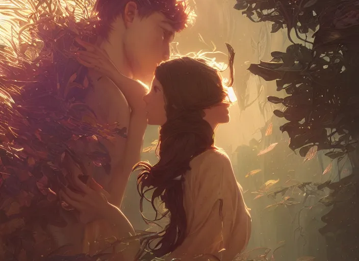 Image similar to highly detailed poster of'i love you ', stephen bliss, unreal engine, fantasy art by greg rutkowski, loish, rhads, ferdinand knab, makoto shinkai and lois van baarle, ilya kuvshinov, rossdraws, tom bagshaw, alphonse mucha, global illumination, radiant light, detailed and intricate environment