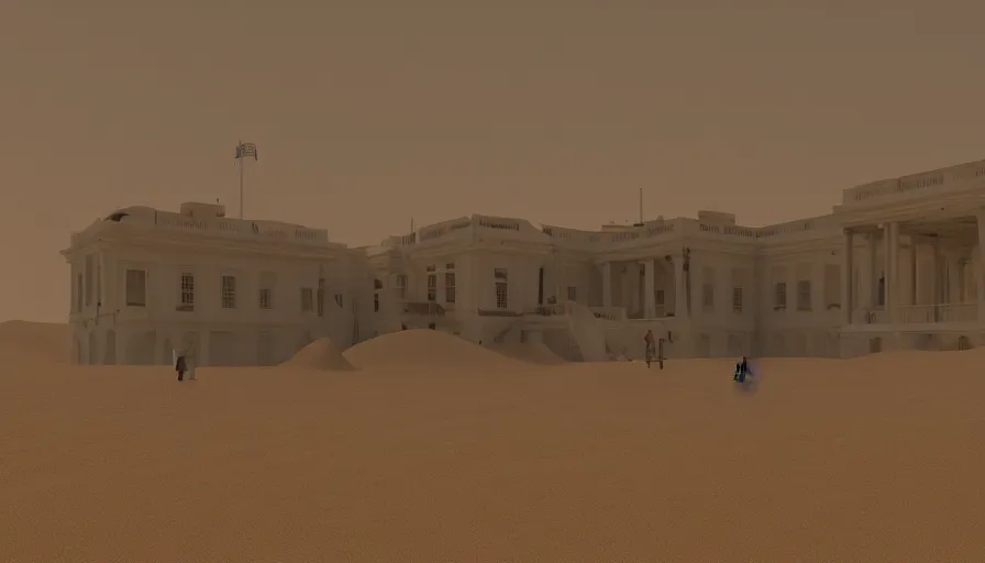 Image similar to washington dc, white house under sand, sand dunes, sandstorm, hyperdetailed, artstation, cgsociety, 8 k