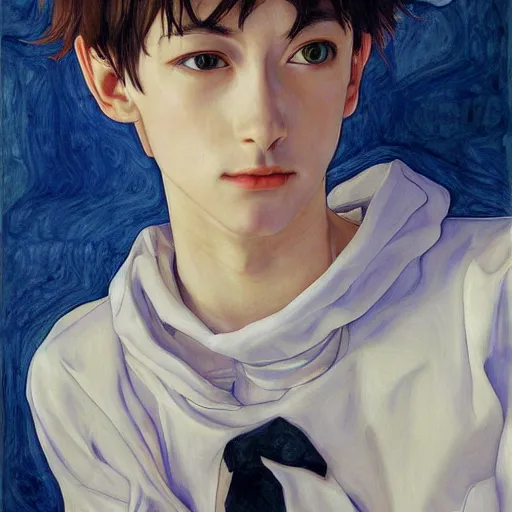 Image similar to realistic beautiful highly detailed portrait of shinji ikari's eva, photorealistic, mecha, angel, egon schiele, john mcneill whistler, john singer sargent, epic, stunning