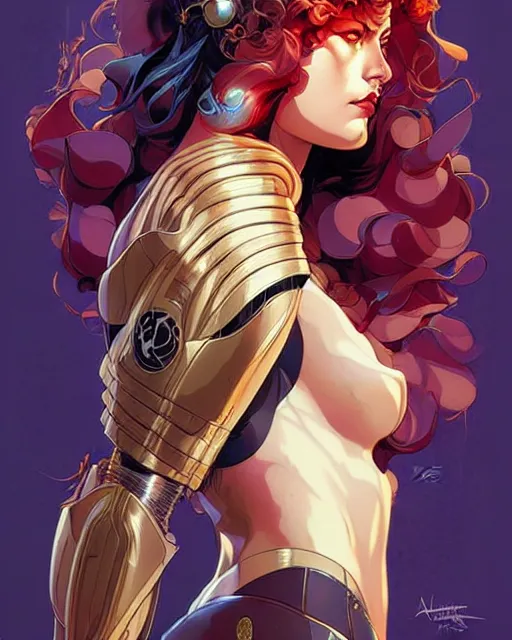 Image similar to artgerm, joshua middleton and sandra chevrier comic cover art, full body pretty female paladin, symmetrical eyes, long curly hair, beautiful, rim lighting, vivid colors