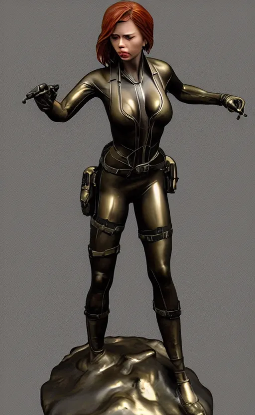 Prompt: black widow, bronze statue and silver, unreal engine, high detailed