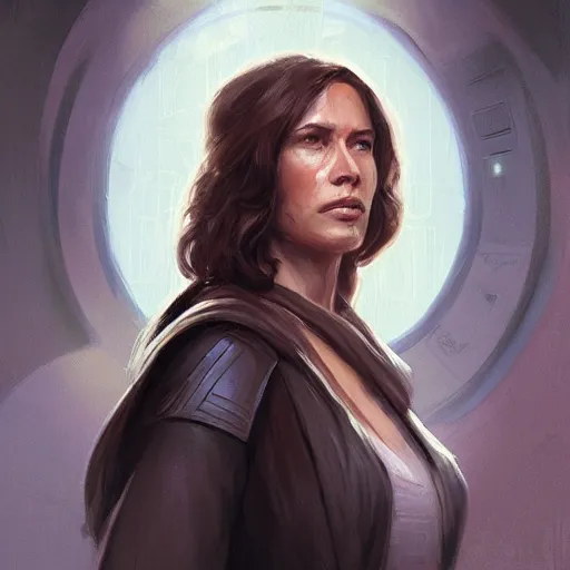 Image similar to portrait of a woman by greg rutkowski, old jedi master jaina solo, star wars expanded universe, she is about 6 0 years old, highly detailed portrait, digital painting, artstation, concept art, smooth, sharp foccus ilustration, artstation hq