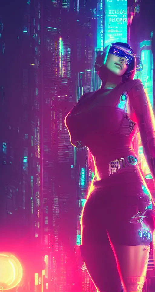 Prompt: cyberpunk women, high detail, city, neon lights, glow, sunset, atmospheric, cinematic, in style of retrowave ,