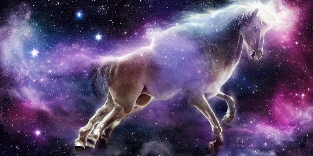 Prompt: an astronaut horse in outer space, epic nebula