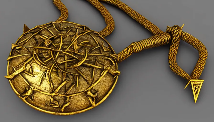 Image similar to viking amulet made from gold, spikes, photorealistic render