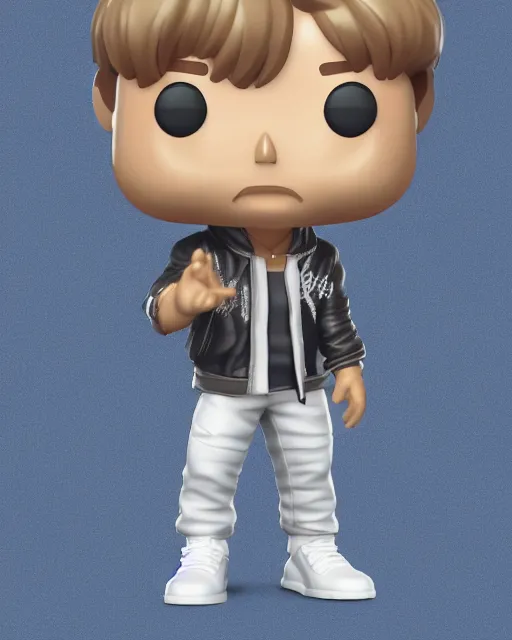 Image similar to full body 3d render of Jimin of BTS as a funko pop, studio lighting, white background, blender, trending on artstation, 8k, highly detailed , intricate details