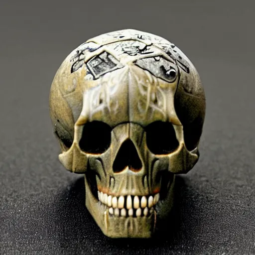 Image similar to d 2 0 merged with a demon skull, realistic photography, high detailed