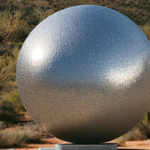 Image similar to a large metallic ball with a mirror finish sits in the Arizona desert