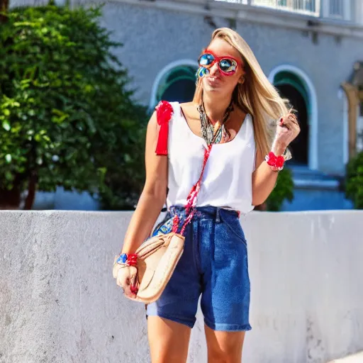 Prompt: a cute trendy summer outfit with accessorties