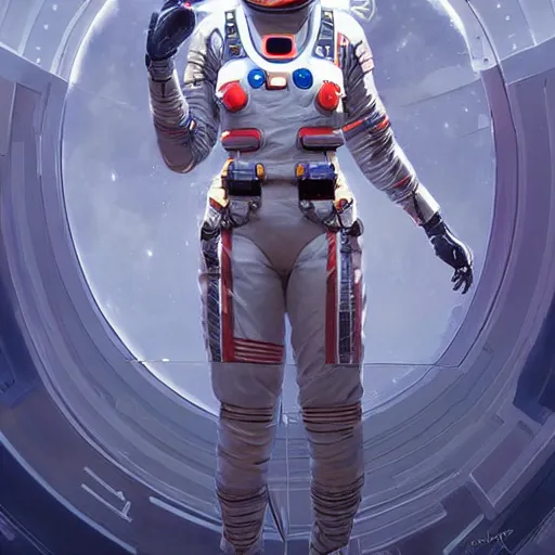 Image similar to symmetry! futuristic armed astronaut, apex legends, illustration, highly detailed, art by artgerm and greg rutkowski and alphonse mucha