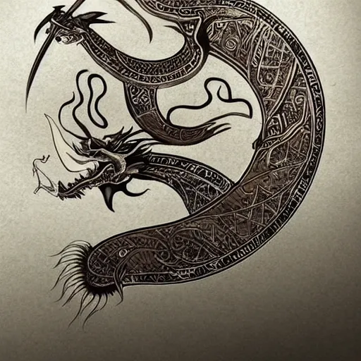 Image similar to book of kells, asian dragon breathing fire as latte art, award winning, white background, deviantart, beautiful, intricate, highly detailed, digital painting, artstation, concept art, smooth, sharp focus, illustration,