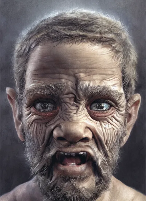 Prompt: portrait of a 7 year old boy, with old wrinkly skin and a scruffy beard, very detailed eyes, hyperrealistic, very detailed painting by Glenn Fabry, by Joao Ruas, by Artgerm