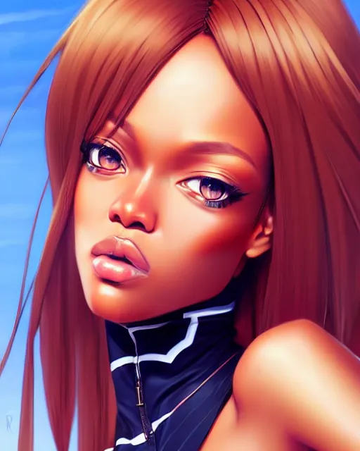 Image similar to portrait of Tyra Banks as Anime girl cute-fine-face, full body! full figure! pretty face, realistic shaded Perfect face, fine details. Anime. realistic shaded lighting by Ilya Kuvshinov Giuseppe Dangelico Pino and Michael Garmash and Rob Rey