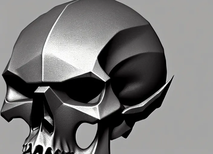 Image similar to jagged damaged brushed metal skull faceplate, stylized stl, 3 d render, activision blizzard style, hearthstone style, darksiders art style