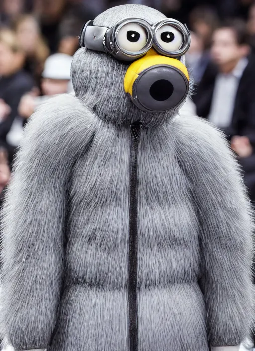 Image similar to hyperrealistic and heavy detailed moncler runway show of minions, leica sl 2 5 0 mm, vivid color, high quality, high textured, real life