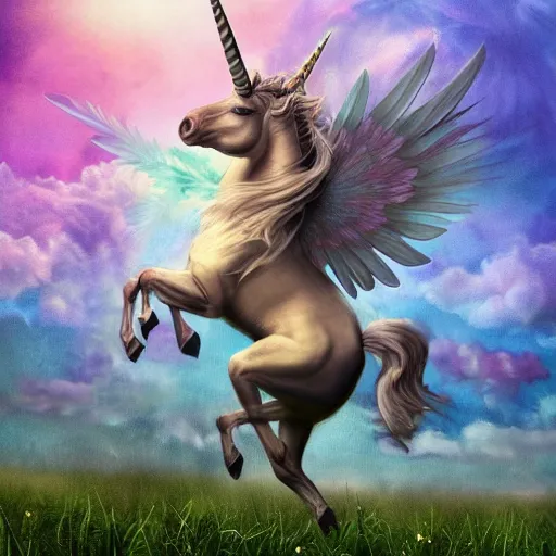 Image similar to a unicorn with wings dancing in a field of tall marijuana plants with a psychedelic sky,, ultra realistic, concept art, intricate details, highly detailed, photorealistic, octane render, 8 k, style of jean baptiste monge