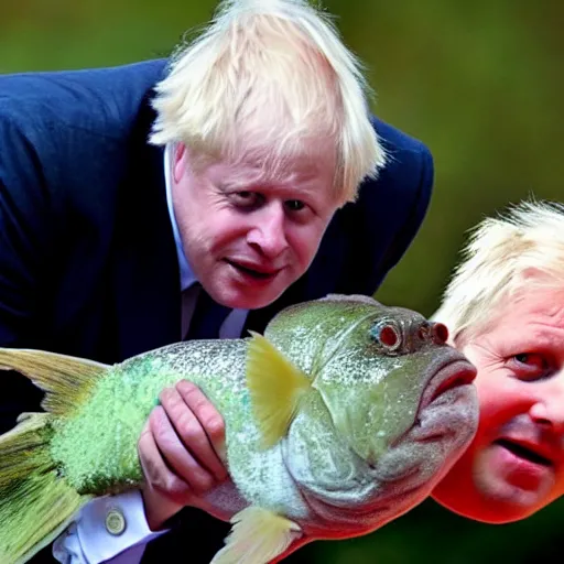 Prompt: Boris Johnson being slapped in the face by a fish