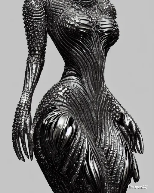 Image similar to a highly detailed metahuman 4 k close up render of an alien goddess bella hadid as alien in iris van herpen dress schiaparelli in diamonds crystals swarovski and jewelry iridescent in style of alphonse mucha gustav klimt trending on artstation made in unreal engine 4