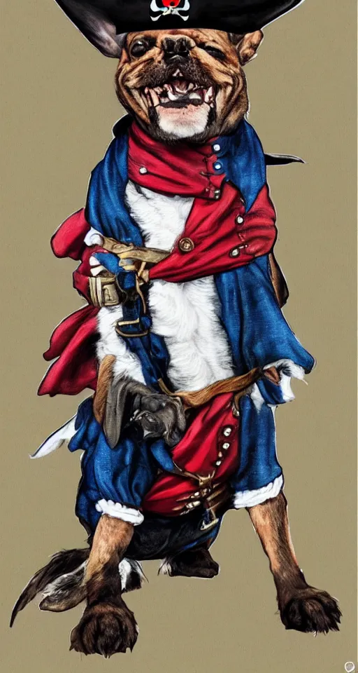 Prompt: a dog dressed as a pirate art by Stan Lee