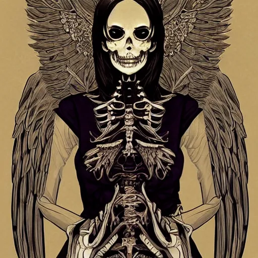 Image similar to anime manga skull portrait young woman with angel wings skeleton, intricate, elegant, highly detailed, digital art, ffffound, art by norman rockwell and sachin teng