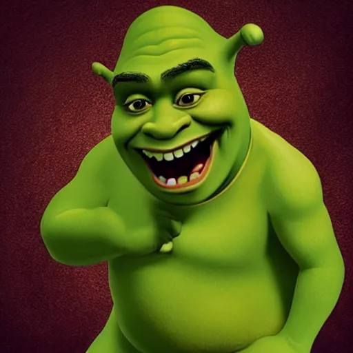 Image similar to shrek surprised big mouth small eyes